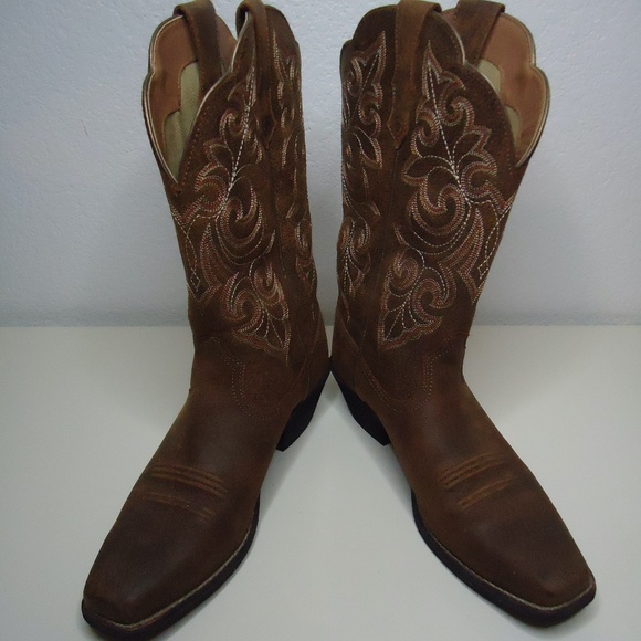 ARIAT Square Toe Brown Cowboy Boots - Size 8.5 - Picture 5 of 12
